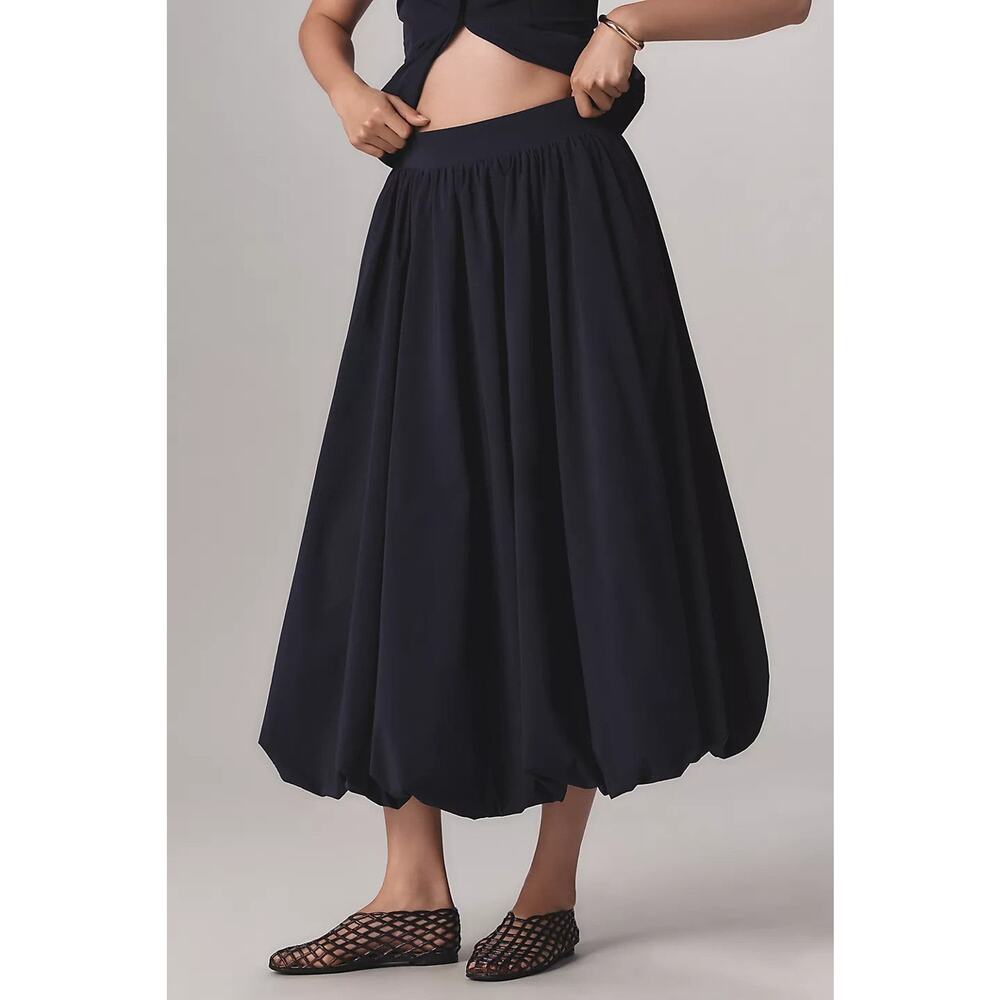 Extro&Vert Lily Bubble Hem Pull-On Midi Skirt Nav… - image 3